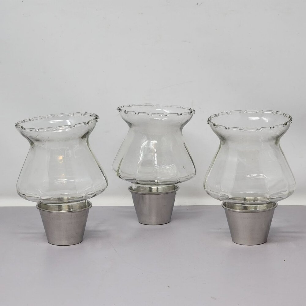 Set Of 3‎ Clear Homco Glass Hurricane Votive Candle Holders